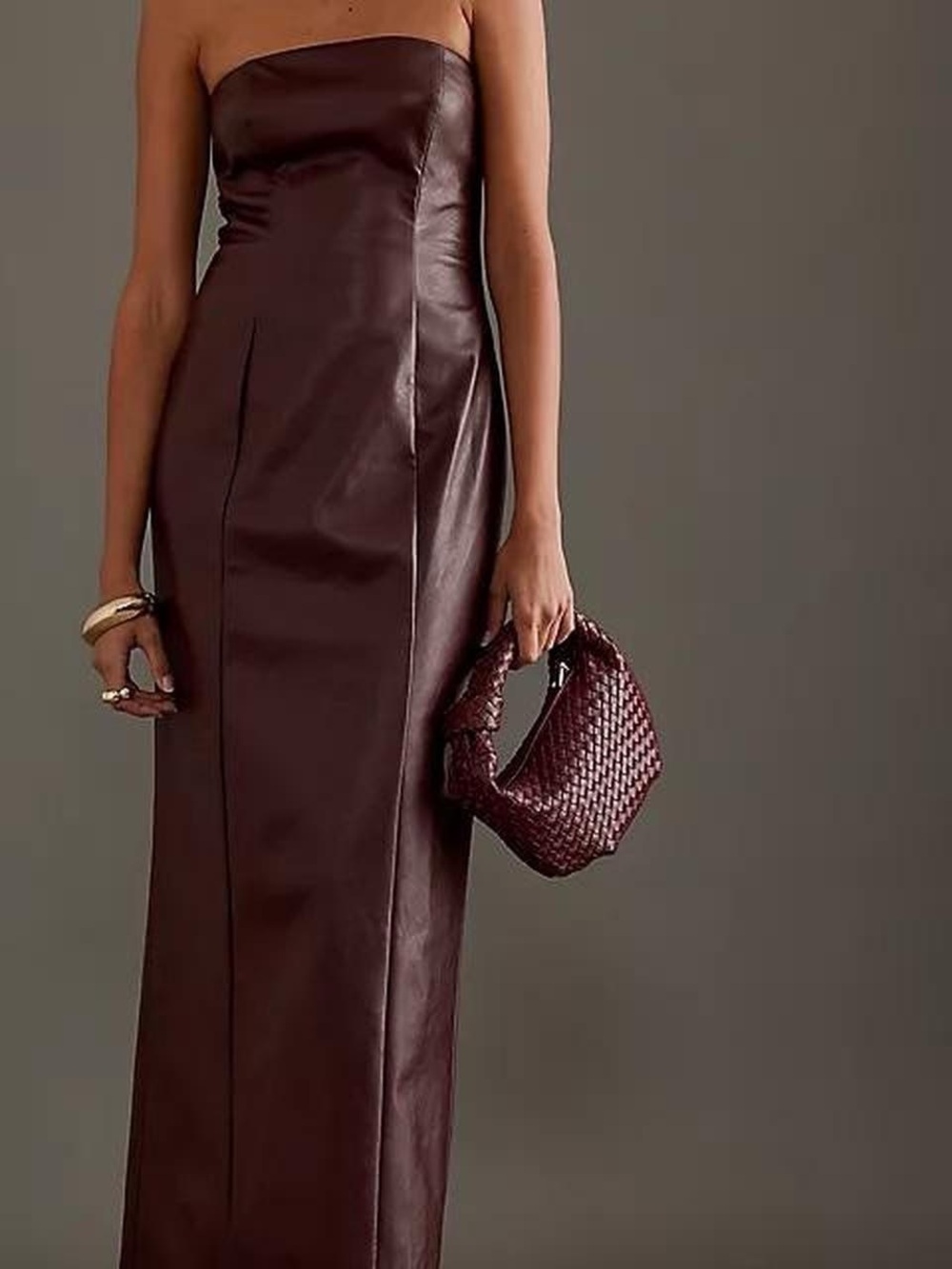 4th and Reckless Faux Brown Leather Midi Dress